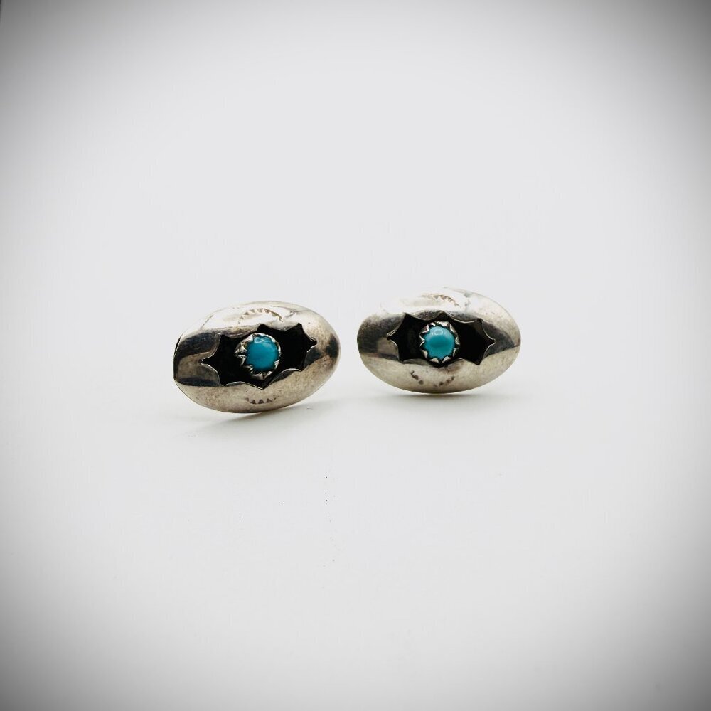 Vintage Silver Tone Turquoise Shadowbox Stud Earrings